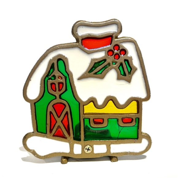 Vintage Holiday Christmas Stained Glass Tea Light Candle Holder House Cottage - Picture 9 of 11